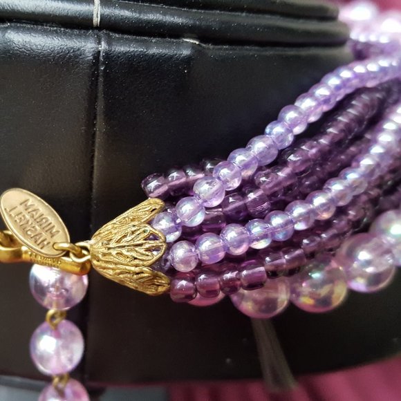 Miriam Haskell Multi Strand Size Purple Beads Signed Necklace - Picture 8 of 14
